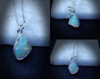 Opal Necklace, Ethiopian Opal Pendant, Sterling Raw Opal Necklace, October Birthstone, Rough Ethiopian Opal Pendant, Gemstone Appeal, GSA