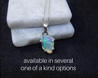 Opal Necklace Sterling Silver • Ethiopian Opal Pendant • Sterling Raw Opal Necklace • October Birthstone • Rough Ethiopian Opal Pendant