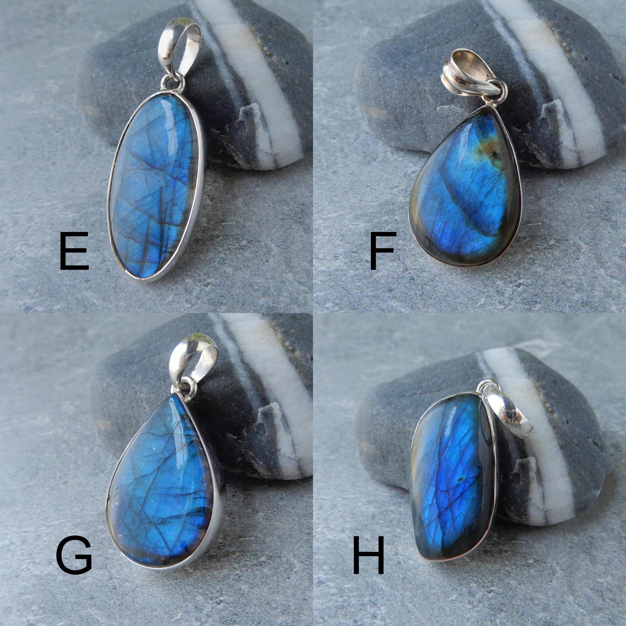 Collier Labradorite Bleue Argent 925 Plaqué & Cristal - Neuf Avec étiquettes - Livraison Rapide