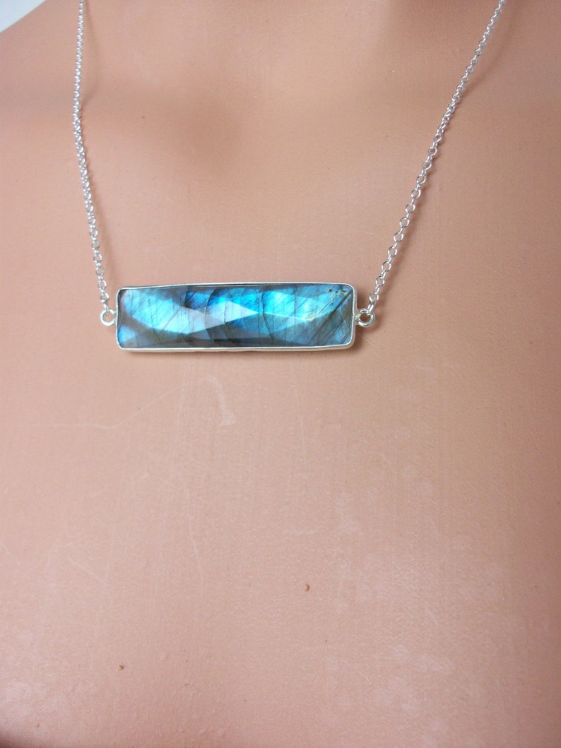 Blue Labradorite Bar Blue Flash Labradorite Gemstone Appeal Labradorite Necklace GSA Labradorite Bar Sterling Silver Labradorite Bar