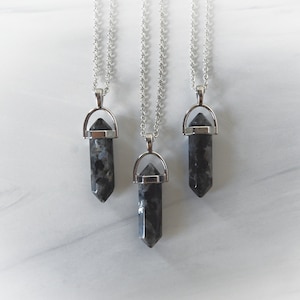 Gemstone Point Necklace, Labradorite Necklace, Black Labradorite Pendant, Larvikite Point Necklace, Healing Gemstone, Gemstone Appeal, GSA image 1