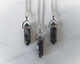 Gemstone Point Necklace, Labradorite Necklace, Black Labradorite Pendant, Larvikite Point Necklace, Healing Gemstone, Gemstone Appeal, GSA