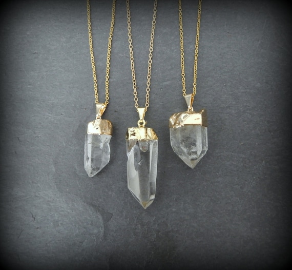 Quartz Crystal Necklace Gold • Genuine Natural Quartz Crystal Point Pendant • Natural Raw Quartz Point • Layering Necklace • Affordable Gift