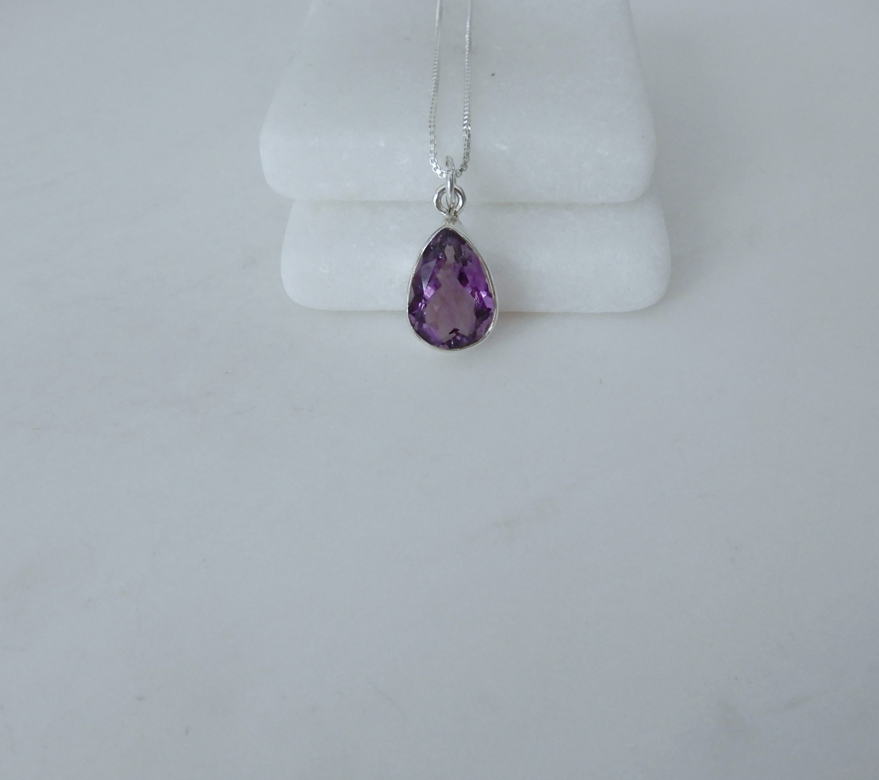 Amethyst Necklace, Amethyst Pendant, Teardrop Amethyst