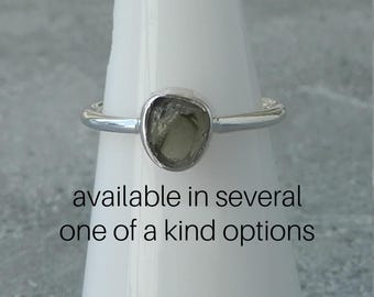 Moldavite Ring Sterling Silver • Raw Green Gemstone Small Sterling Meteorite Ring