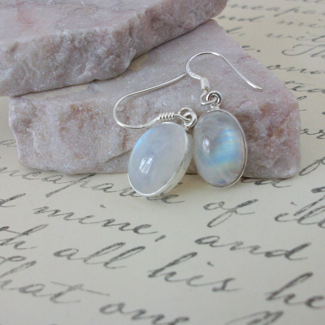 •STRAY• rainbow moonstone sparrow + gold earrings main image 1
