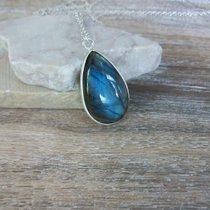 Labradorite Necklace, Sterling Silver Labradorite Pendant, Labradorite Teardrop Necklace, Third Eye and Throat Chakra, Gemstone Appeal, GSA image 4