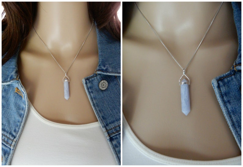 Blue Lace Agate Necklace Blue Lace Agate Crystal Raw Blue image 6