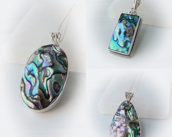 Paua Shell Necklace, Abalone Shell Pendant, Sterling Silver Paua Shell Necklace, Genuine Paua Shell Necklace, Gemstone Appeal, GSA