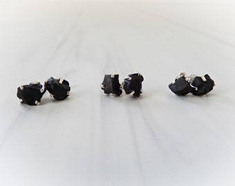 Raw Gemstone Earrings, Raw Shungite Earrings, Rough Shungite Earrings, Healing Gemstone, Sterling Stone Earrings, Gemstone Appeal, GSA