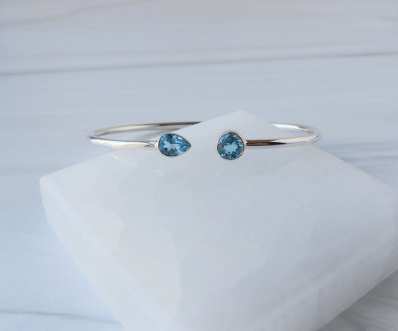 Swiss Blue Topaz Bracelet, Blue Stone Bracelet, Sterling Topaz Bangle, December Birthstone, Healing Crystal Bangle, Gemstone Appeal, GSA