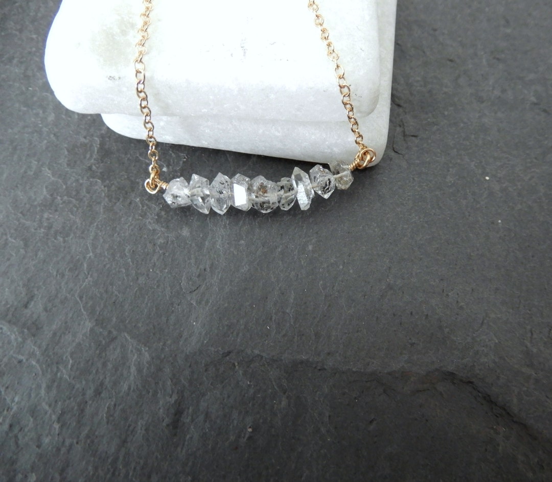 Herkimer Diamond Necklace, Beaded Herkimer Bar, Herkimer Diamond Bar