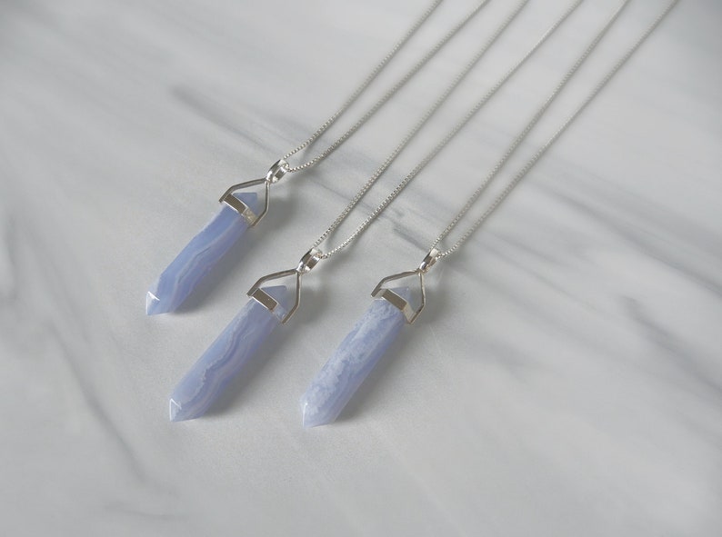 Blue Lace Agate Necklace Blue Lace Agate Crystal Raw Blue image 2