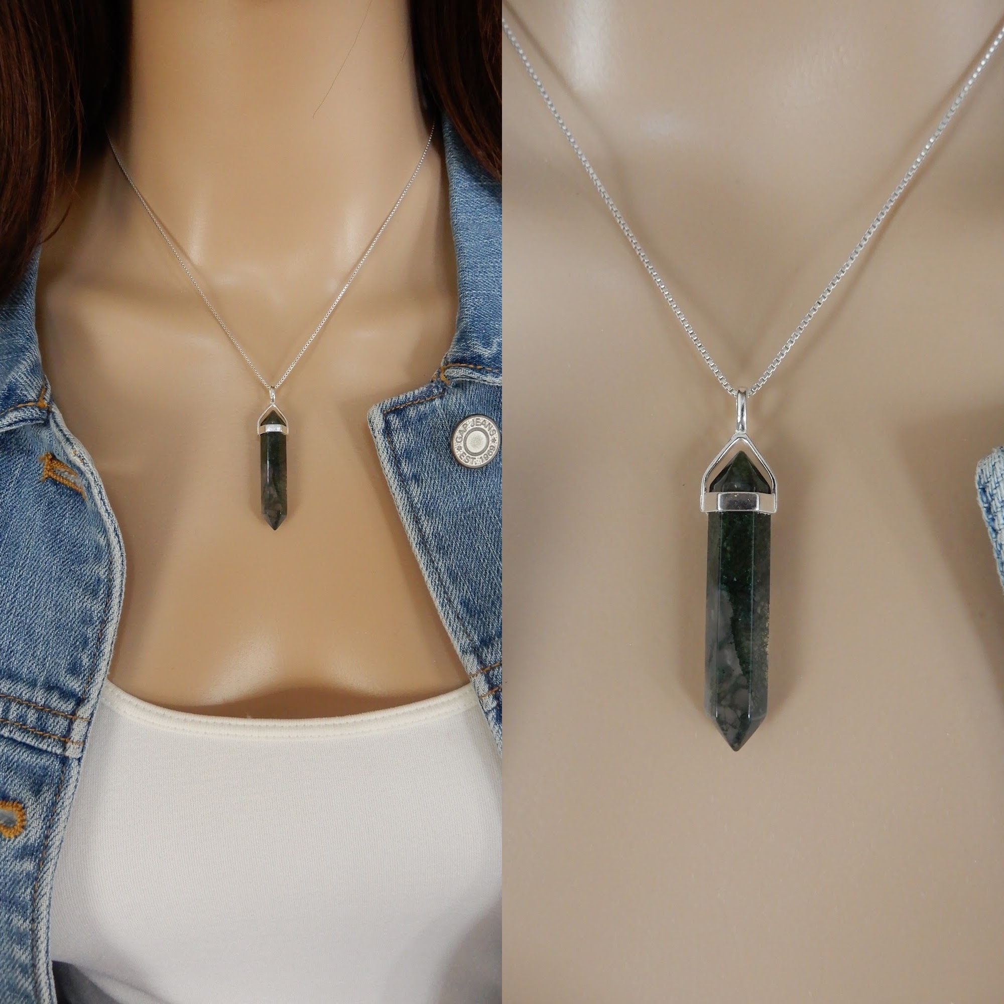 Moss Agate Necklace, Healing Crystal, Agate Pendant