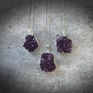 Silver Amethyst Necklace • Druzy Necklace • Raw Amethyst Pendant • Crystal Necklace •February Birthstone • Amethyst Druzy • Holiday Gift