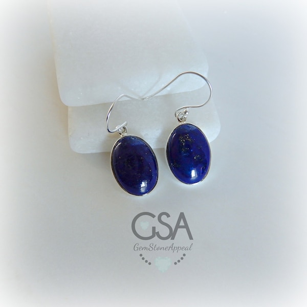 Lapis Lazuli Earrings, Serling Silver Lapis Earrings, Genuine Oval Lapis Lazuli, Sterling Blue Lapis Drop Earrings, Gemstone Appeal, GSA