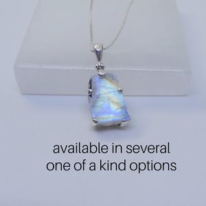 Rainbow Moonstone Necklace Sterling Silver • Raw Colorful Flash Moonstone Pendant • June Birthstone Jewelry • Handmade Jewelry Gift