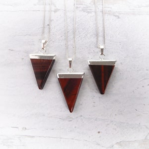 Red Tigers Eye Gemstone Necklace, Red Tigers Eye Triangle Necklace, Unique Tigers Eye Pendant, Healing Crystal , Gemstone Appeal, GSA