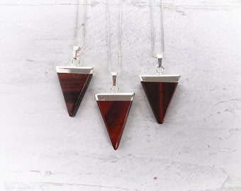 Red Tigers Eye Gemstone Necklace, Red Tigers Eye Triangle Necklace, Unique Tigers Eye Pendant, Healing Crystal , Gemstone Appeal, GSA