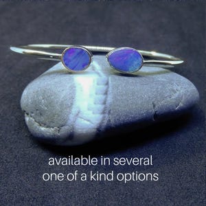 Genuine Australian Opal Bangle Sterling Silver •Handmade Opal Jewelry • October Birthstone • Opal Doublet Bracelet • Birtstone Jewelry