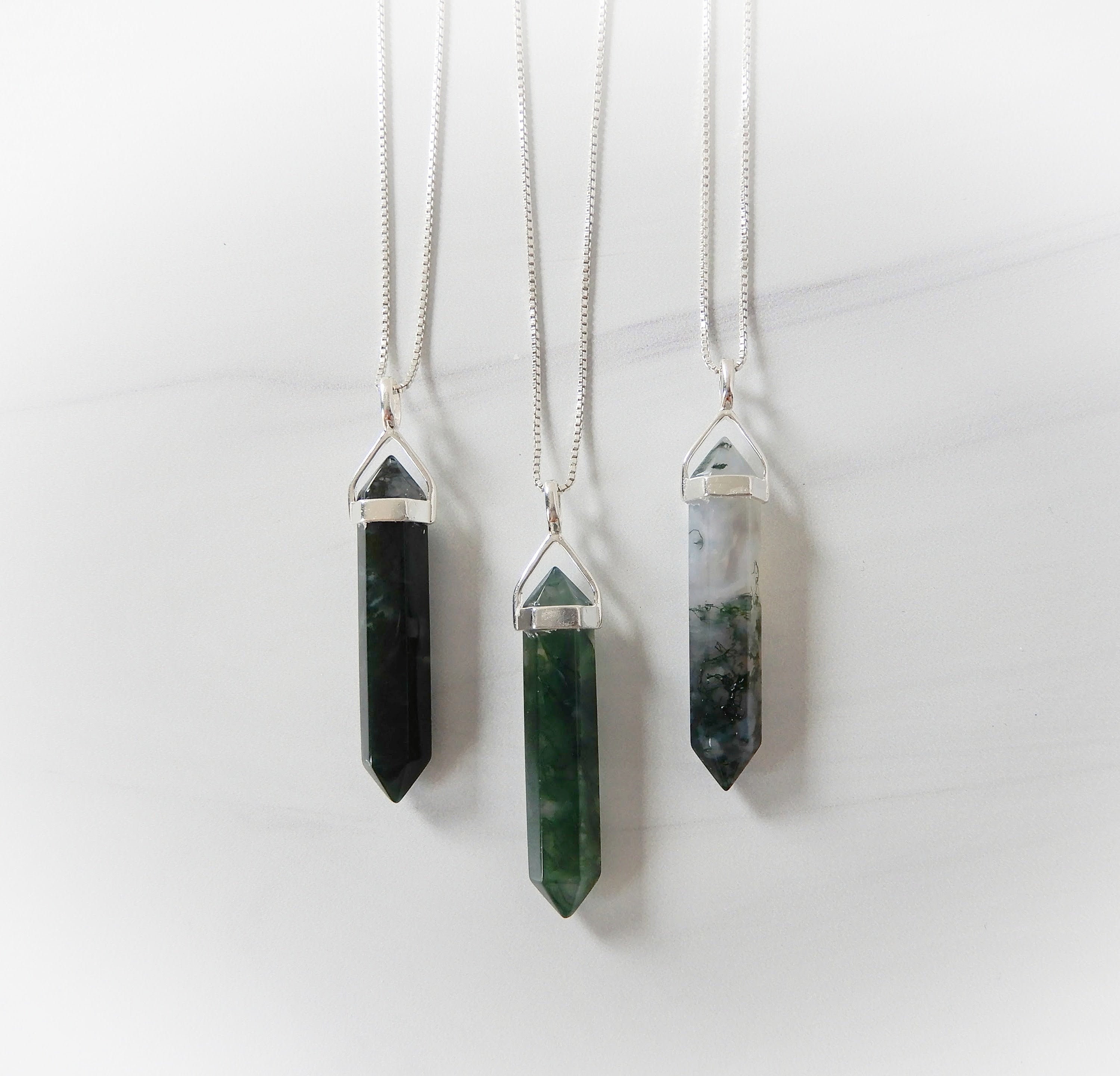 Moss Agate Necklace Healing Crystal Agate Pendant Sterling