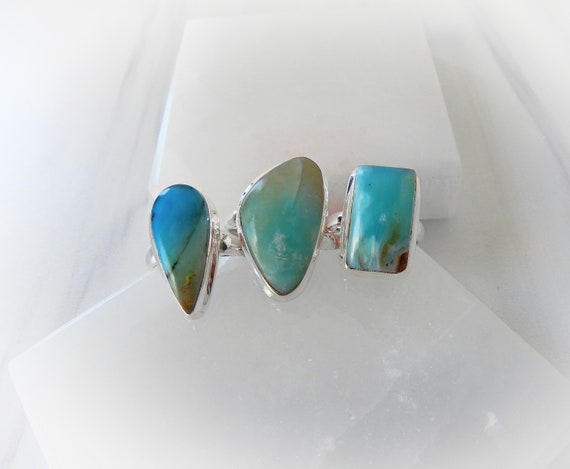 Opal Rings Sterling Silver • Genuine Peruvian Opal Rings • Unique Opal • October Birthstone Jewelry • Blue Opal Ring • Gift for Her