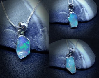 Opal Necklace, Ethiopian Opal Pendant, Sterling Raw Opal Necklace, October Birthstone, Rough Ethiopian Opal Pendant, Gemstone Appeal, GSA