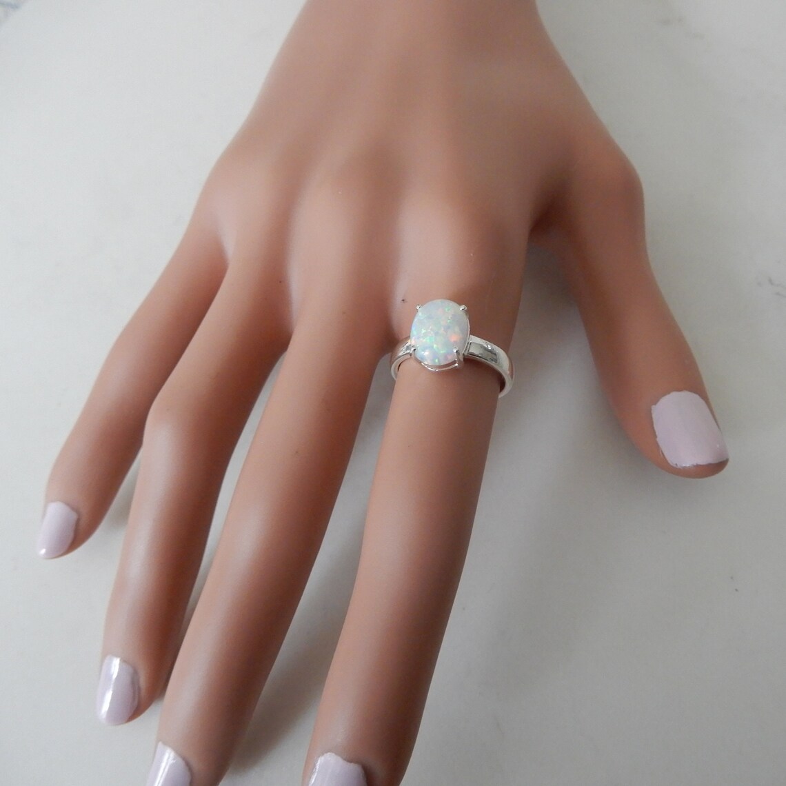 White Opal Ring Sterling Silver White Opal Rings Round Opal | Etsy