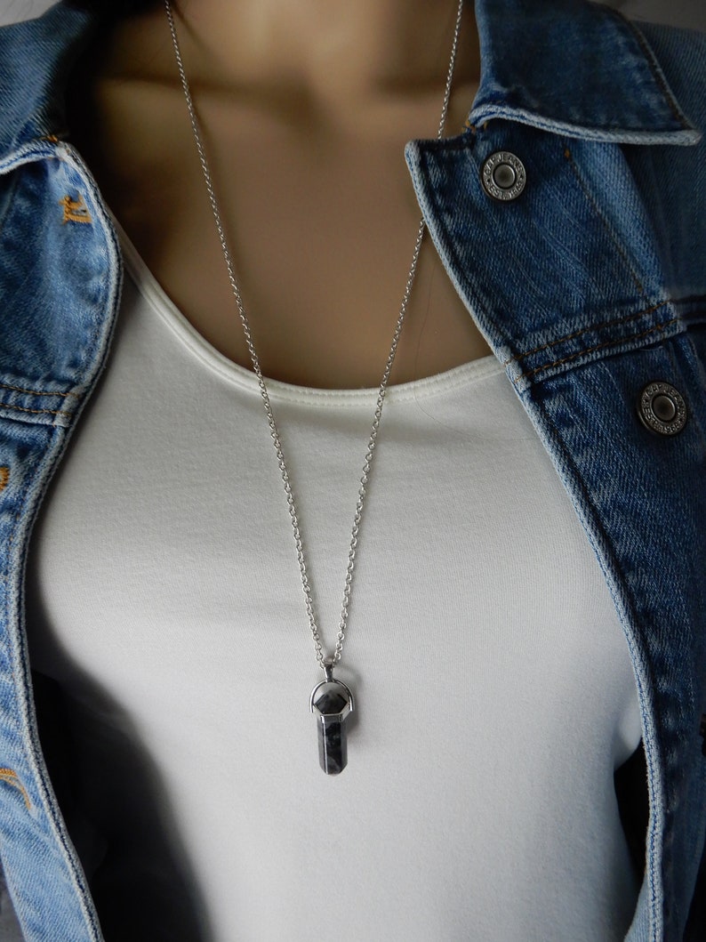 Gemstone Point Necklace, Labradorite Necklace, Black Labradorite Pendant, Larvikite Point Necklace, Healing Gemstone, Gemstone Appeal, GSA image 5