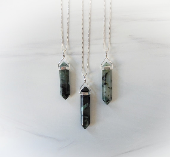 Emerald Gemstone Necklace, Genuine Raw Emerald, Green Emerald Point, Sterling Emerald Pendant, May Birthstone, Gemstone Appeal, GSA