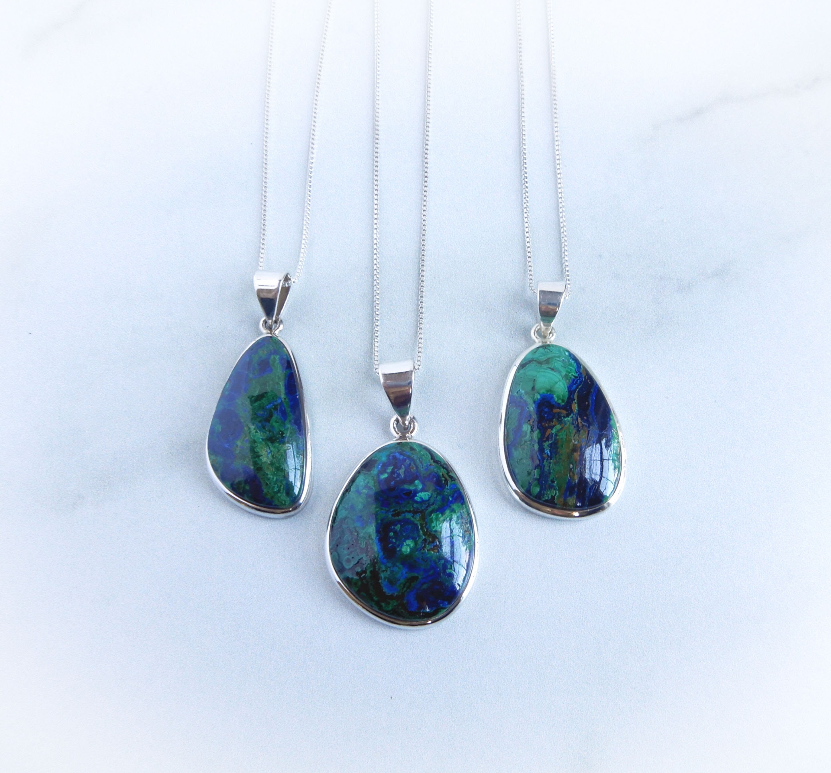 Azurite Malachite Necklace Silver 
