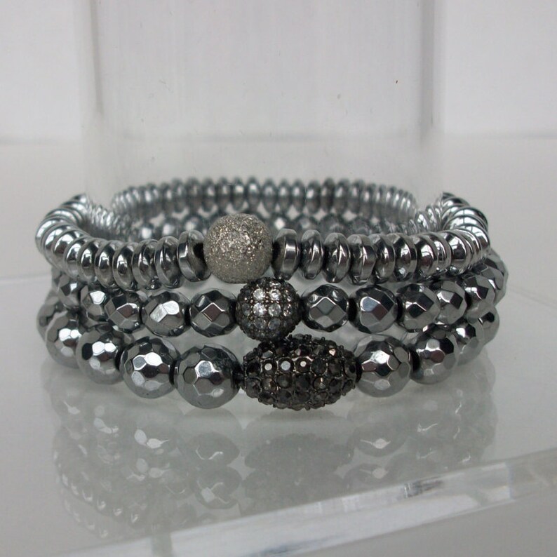 Hematite Beaded Bracelet Silver Hematite Bead Bracelet - Etsy