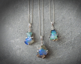 Genuine Ethiopian Raw Opal Necklace Sterling Silver • Welo Fire Opal Pendant • October Birthstone Jewelry • Gift for Crystal Lover
