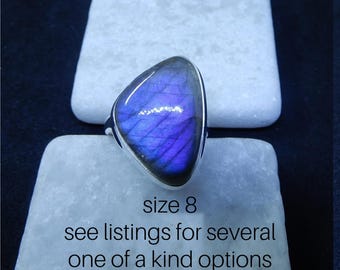 Labradorite Ring Sterling Silver • Labradorite Rings • Blue Flash Labradorite Ring • Genuine Labradorite Ring • High Blue Flash Rings