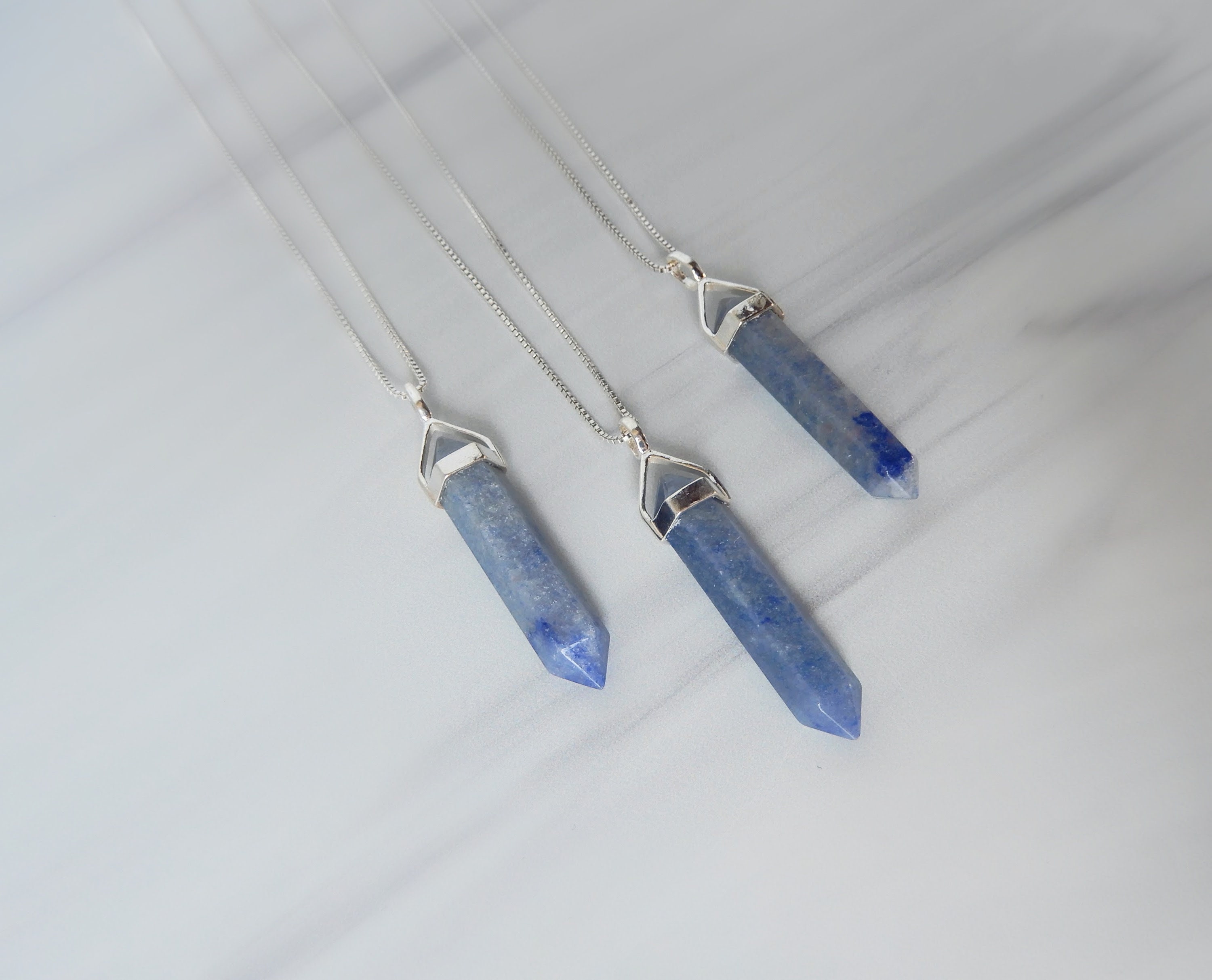 Blue Quartz Necklace Sterling Silver • Blue Quartz Point Pendant