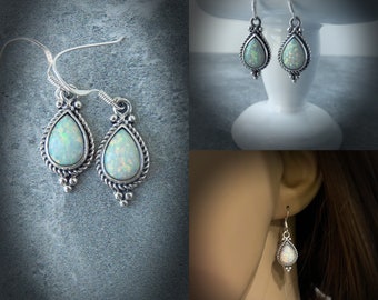 White Opal Earrings, Sterling Silver White Opal Earrings, Sparkly Flash Opal Earrings, October Birthstone Earrings, Gemstone Appeal, GSA