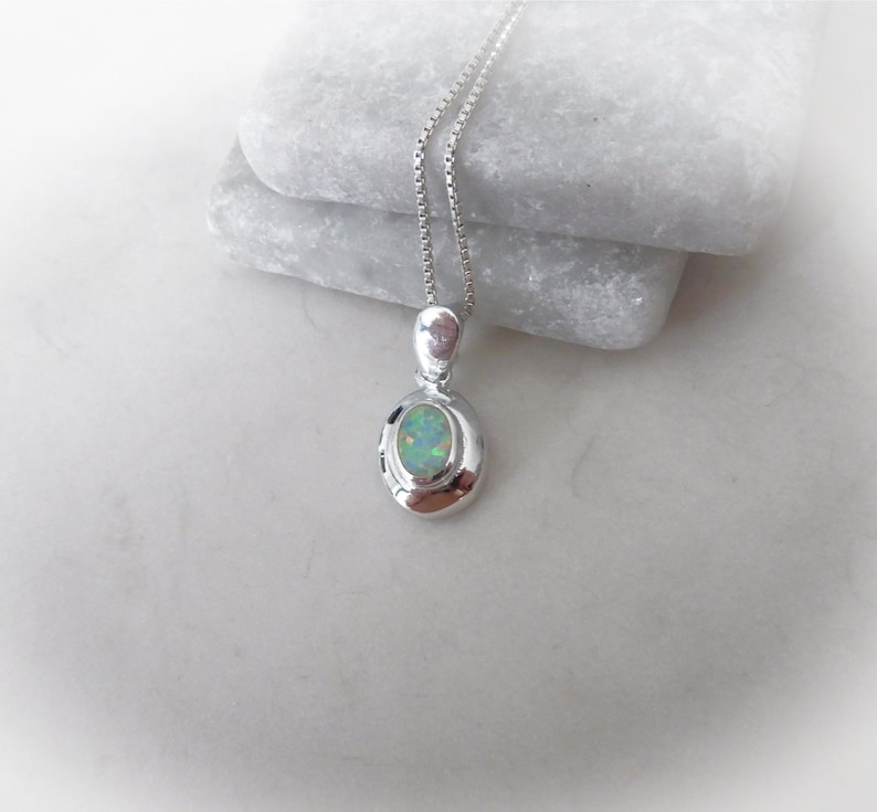 Opal Necklace, White Opal Pendant, White Opal Sterling Necklace, October Birthstone, Oval Opal Necklace, Sterling Opal, Gemstone Appeal, GSA image 1