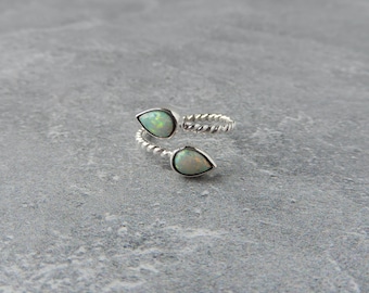 White Opal Sterling Silver Adjustable Ring • Blue Opal Sterling Silver Adjustable Ring • Sterling Silver Opal Ring • October Birthstone Ring