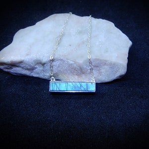 Labradorite Necklace Sterling Silver • Genuine Labradorite Bar • Sterling Silver Bar Necklace • Blue Flash Labradorite • Layering Necklace
