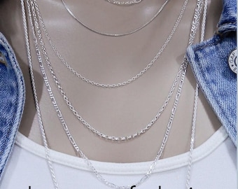925 Sterling Silver Chain, Necklace Chain For Women and Men, Chain For Pendant, Cable Box Figaro Rope Snake Satellite, GemStoneAppeal, GSA