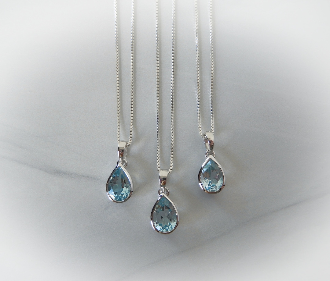 Blue Topaz Necklace Blue Topaz Pendant Sterling Blue Topaz - Etsy