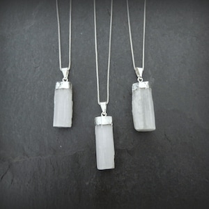 Selenite Necklace Sterling Silver • Selenite Pendant • Gemstone Point Necklace • White Selenite Necklace • Natural Selenite • Healing Stone