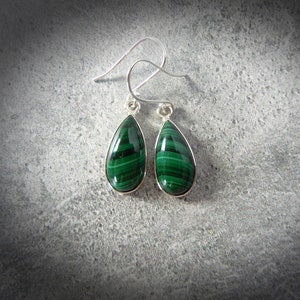 Malachite Earrings Sterling Silver • Green Malachite Earrings • Genuine Malachite Earrings • Sterling Malachite Teardrop Earrings For Her