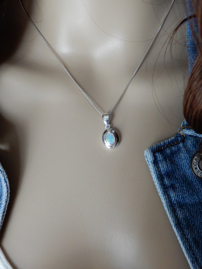 Opal Necklace, White Opal Pendant, White Opal Sterling Necklace, October Birthstone, Oval Opal Necklace, Sterling Opal, Gemstone Appeal, GSA image 8