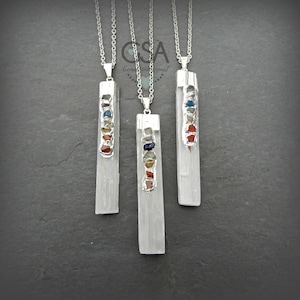 Selenite Necklace Sterling Silver • Selenite Chakra • Selenite Pendant • Chakra Necklace • Seven Stone Chakra Necklace • Affordable gift