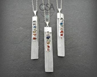 Selenite Necklace Sterling Silver • Selenite Chakra • Selenite Pendant • Chakra Necklace • Seven Stone Chakra Necklace • Affordable gift