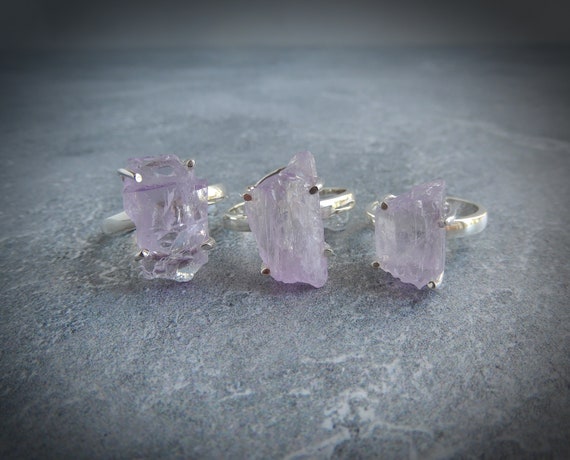 Kunzite Gemstone Ring Sterling Silver • Raw Kunzite Rings • Natural Pink Kunzite • Rough Kunzite Rings • Holiday Gift • For Crystal Lover