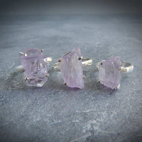 Kunzite Gemstone Ring, Raw Kunzite Rings, Natural Pink Kunzite, Sterling Kunzite, Rough Kunzite Rings, Gemstone Appeal, GSA