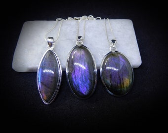 Purple Labradorite Necklace Sterling Silver • Labradorite Pendant • Purple Flash Labradorite • Genuine Purple Labradorite • Holiday Gift