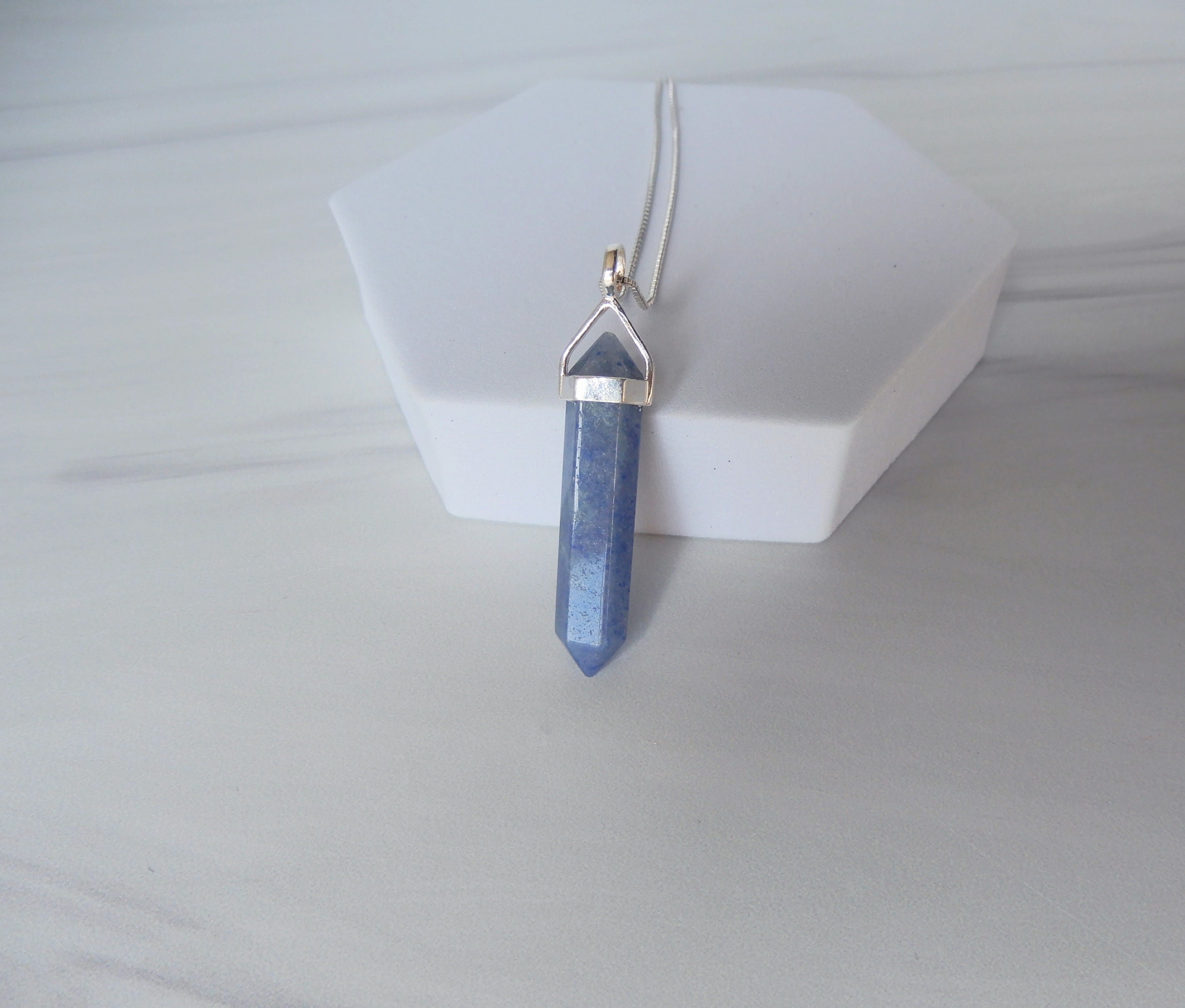 Blue Quartz Necklace Sterling Silver • Blue Quartz Point Pendant